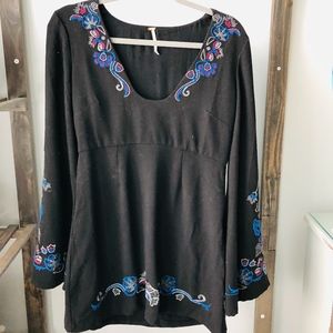 Free People Black Embroidered Minidress/Tunic